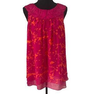 CAbi Sz S Origami Pink & Orange Tunic Top Sleeveless Blouse Chiffon Layered #999